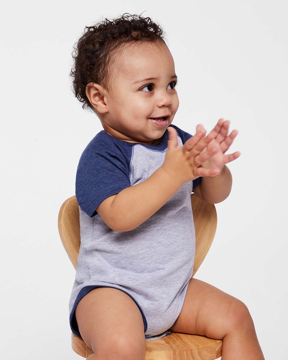 Infant Baseball Fine Jersey Bodysuit - OnModelFront - B30538641 - Vintage Heather/ Vintage True Navy