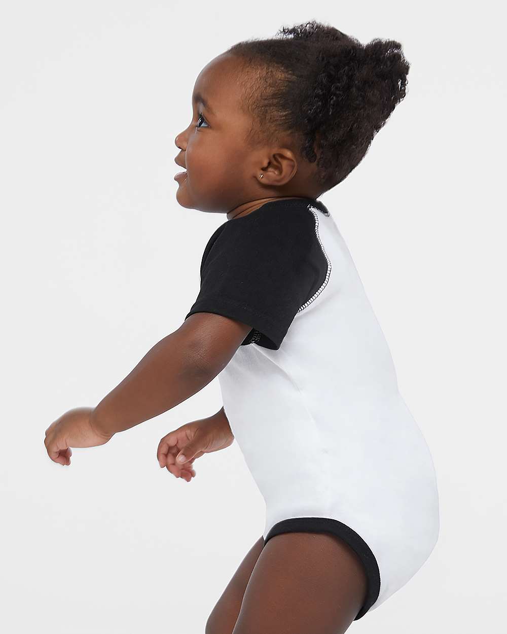 Infant Baseball Fine Jersey Bodysuit - OnModelSide - B30538001 - White Solid/ Black