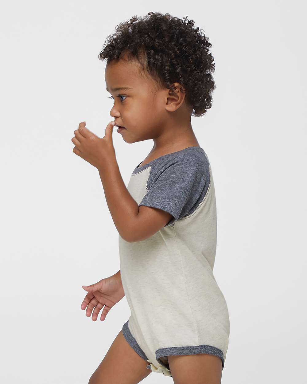 Infant Baseball Fine Jersey Bodysuit - OnModelSide - B30538243 - Natural Heather/ Granite Heather