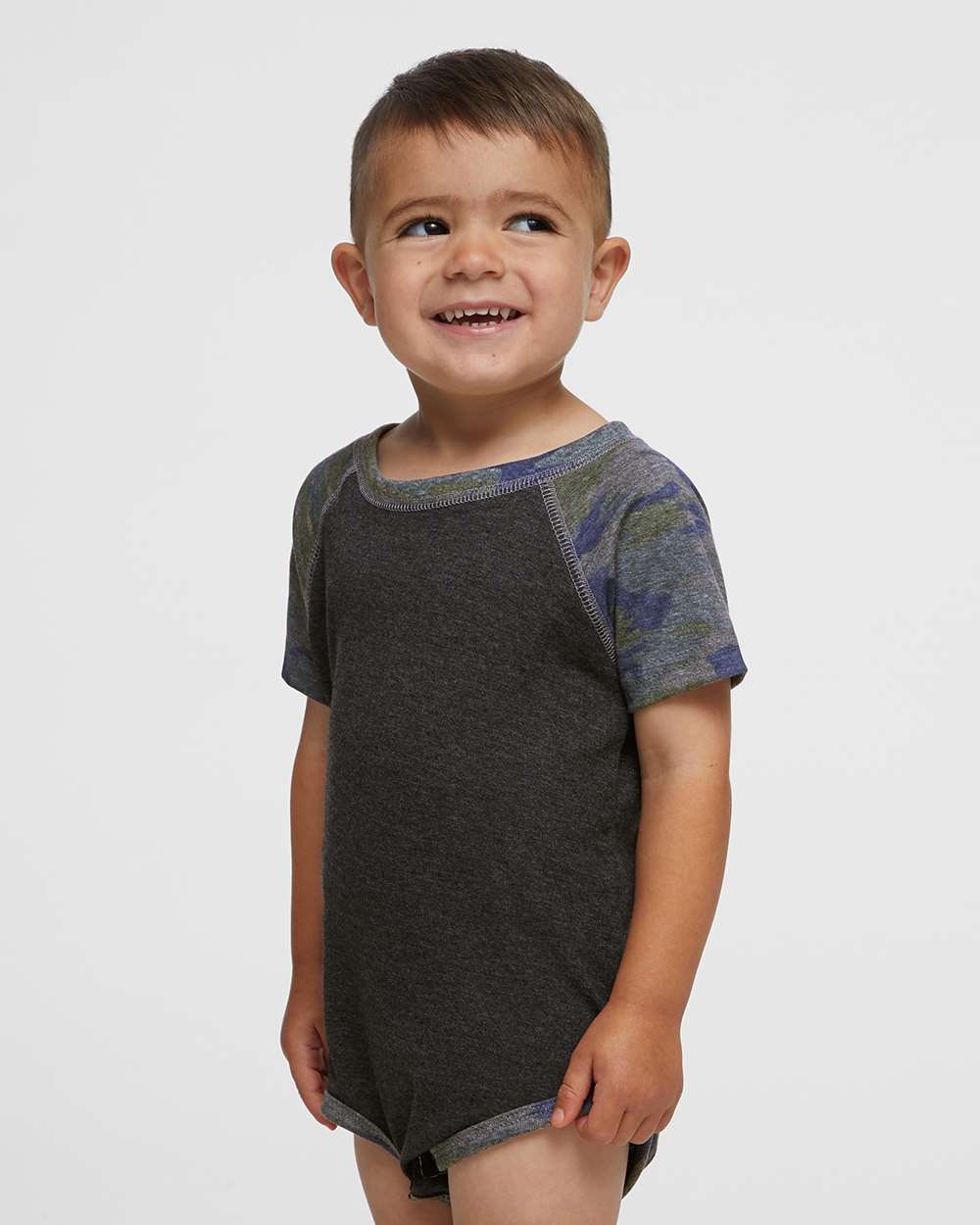 Infant Baseball Fine Jersey Bodysuit - OnModelSide - B30538621 - Vintage Smoke/ Vintage Camo