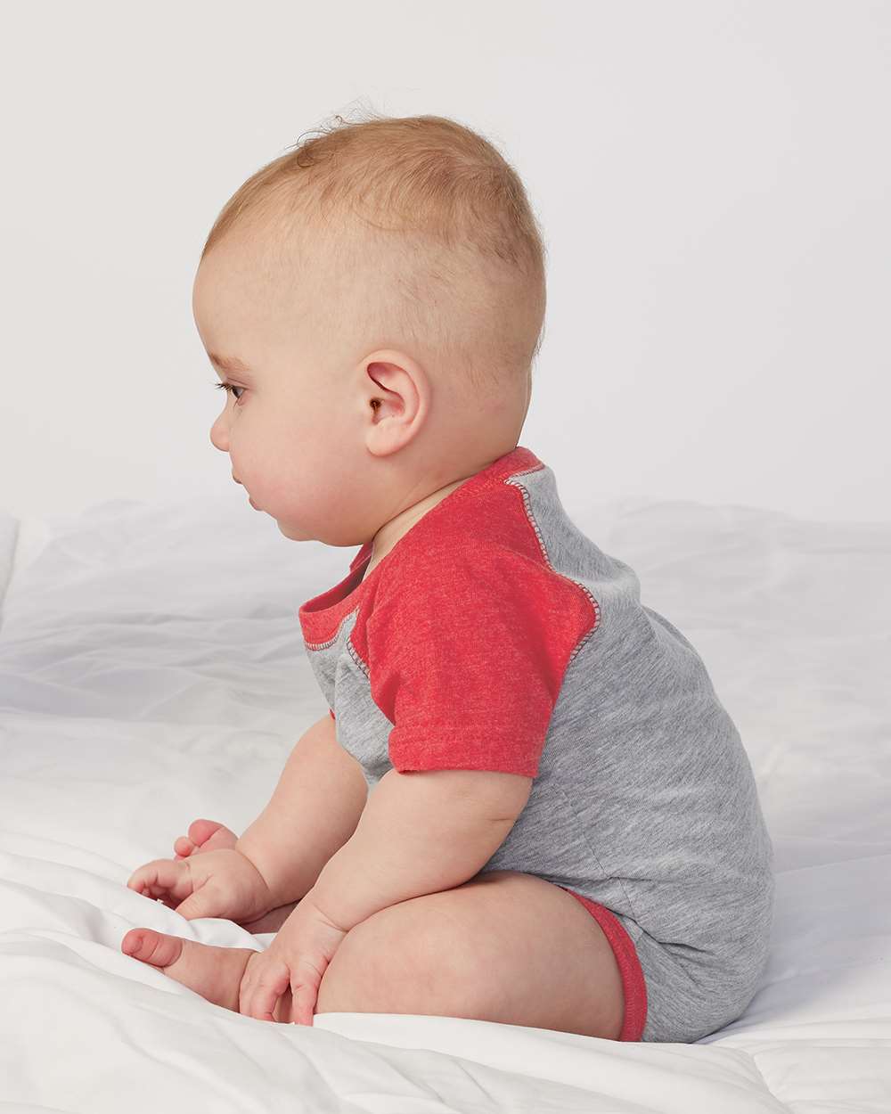 Infant Baseball Fine Jersey Bodysuit - OnModelSide - B30538701 - Vintage Heather/ Vintage Red