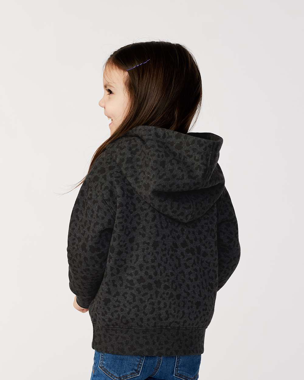 Toddler Pullover Fleece Hoodie - OnModelBack - B32238513 - Black Leopard
