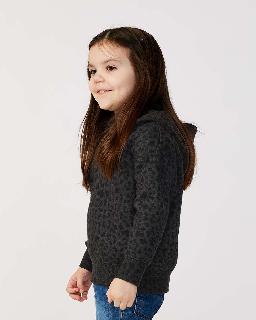 Toddler Pullover Fleece Hoodie - OnModelSide - B32238513 - Black Leopard