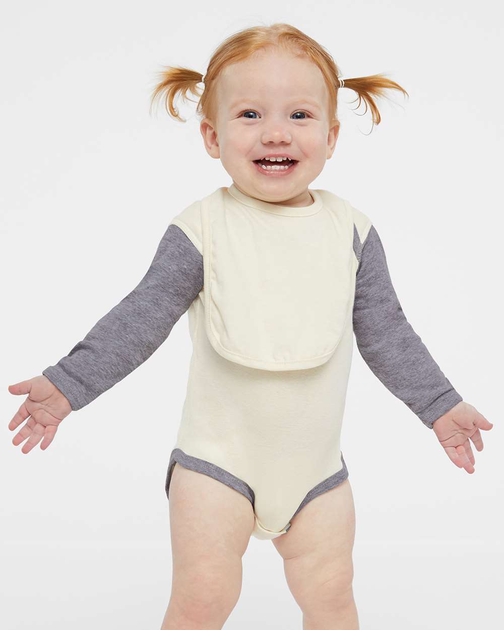 Infant Long Sleeve Baby Rib Bodysuit - OnModelFront - B35838233 - Natural/ Heather