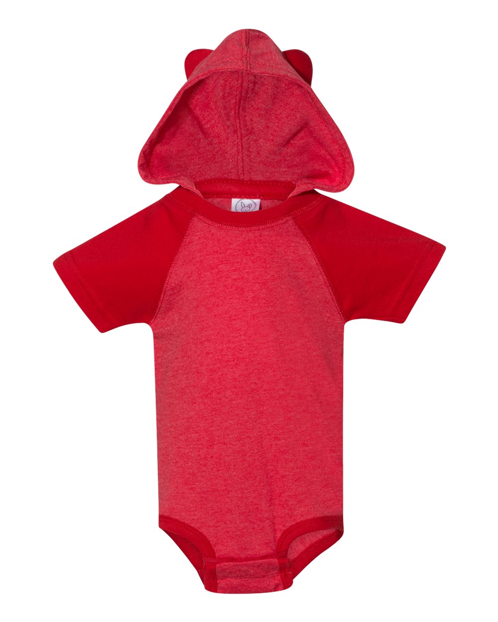 Infant Fine Jersey Raglan Bodysuit with Hood & Ears - Front - B70338701 - Vintage Red/ Red
