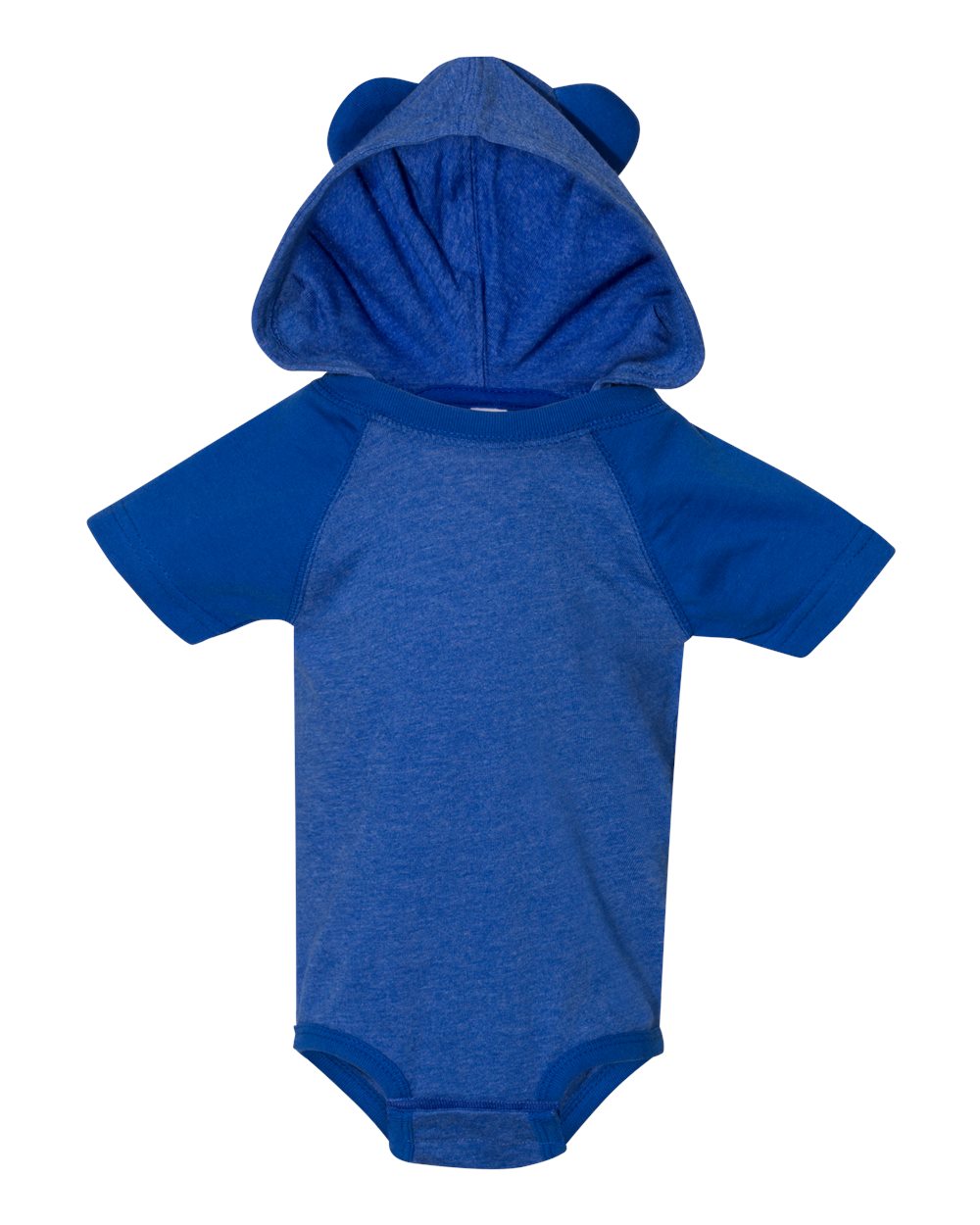 Infant Fine Jersey Raglan Bodysuit with Hood & Ears - Front - B70338751 - Vintage Royal/ Royal