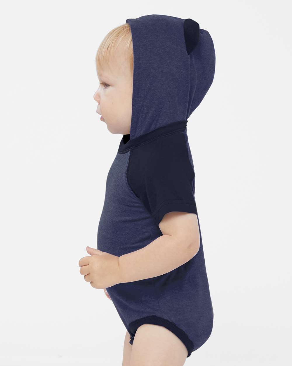 Infant Fine Jersey Raglan Bodysuit with Hood & Ears - OnModelSide - B70338641 - Vintage True Navy/ Navy