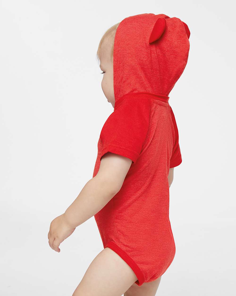 Infant Fine Jersey Raglan Bodysuit with Hood & Ears - OnModelSide - B70338701 - Vintage Red/ Red