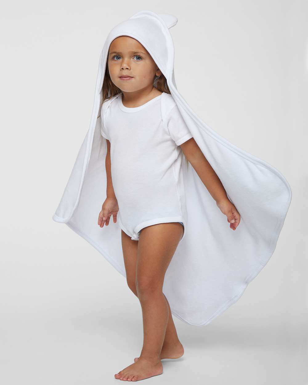 Terry Cloth Hooded Towel with Ears - OnModelFront - B03038000 - White