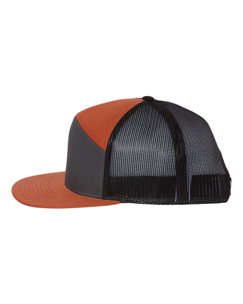 Seven-Panel Trucker Cap - DirectSide - B71995530 - Charcoal/ Burnt Orange/ Black