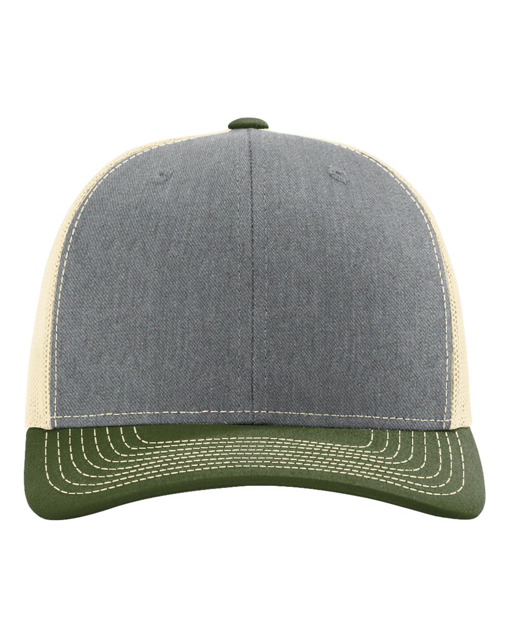 Snapback Trucker Cap - Front - B18095480 - Heather Grey/ Birch/ Army Olive