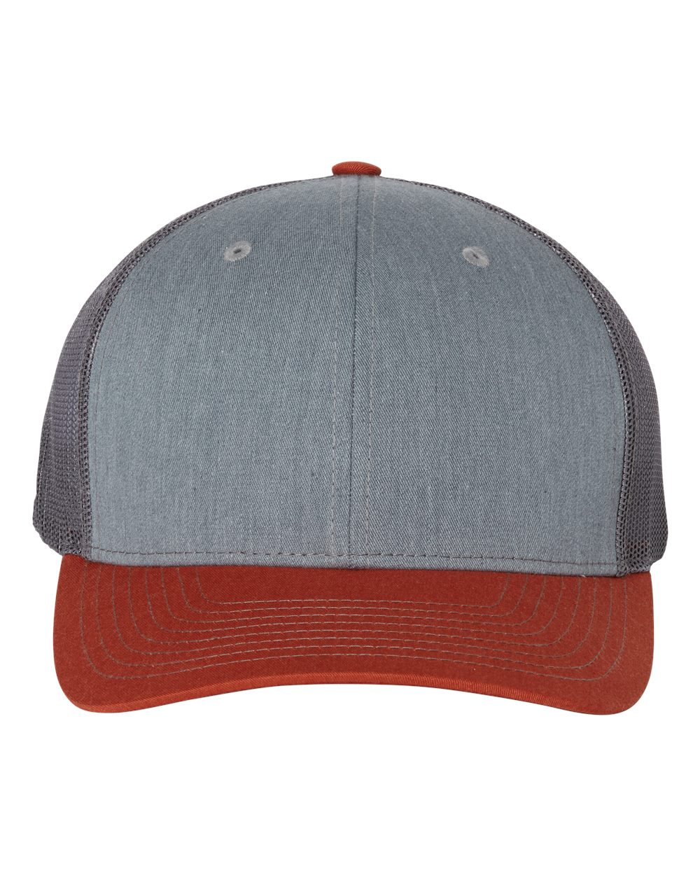 Snapback Trucker Cap - Front - B18095940 - Heather Grey/ Charcoal/ Dark Orange