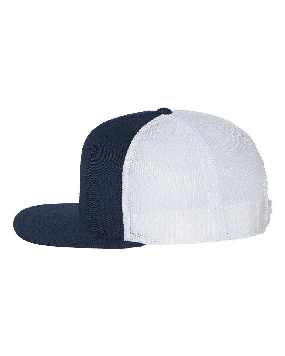 Wool Blend Flat Bill Trucker Cap - DirectSide - B09195010 - Navy/ White