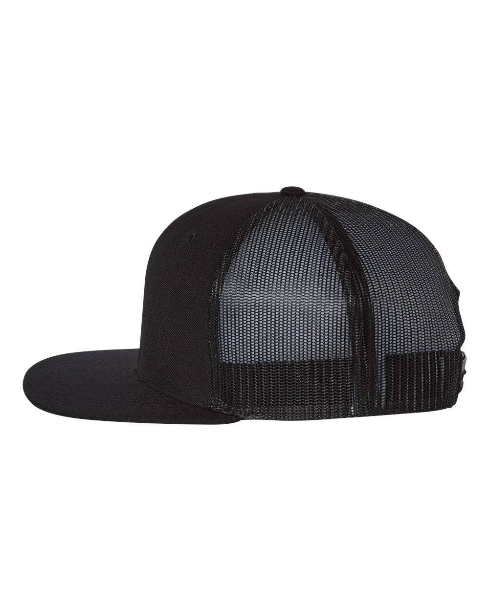 Wool Blend Flat Bill Trucker Cap - DirectSide - B09195400 - Black/ Black
