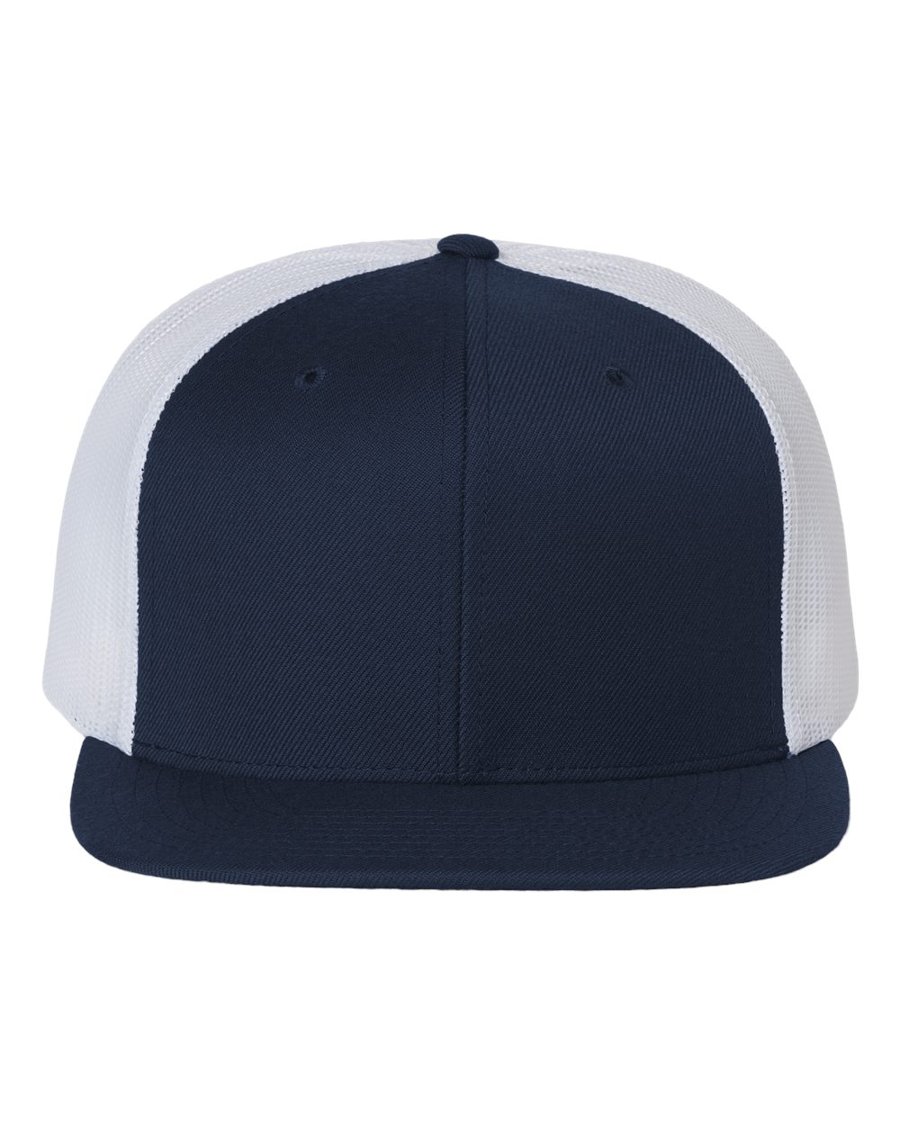 Wool Blend Flat Bill Trucker Cap - Front - B09195010 - Navy/ White
