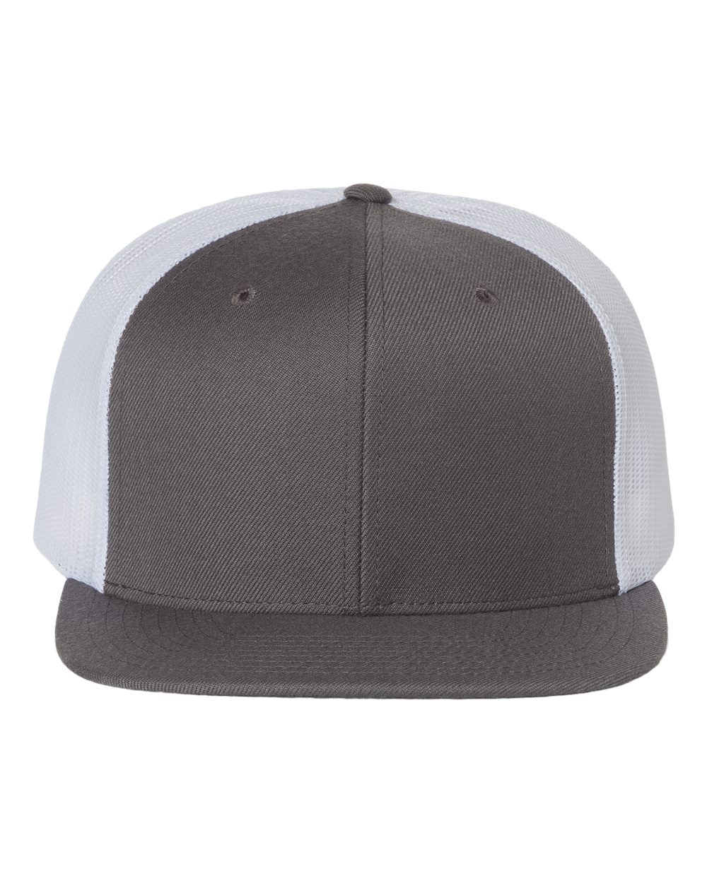 Wool Blend Flat Bill Trucker Cap - Front - B09195020 - Charcoal/ White