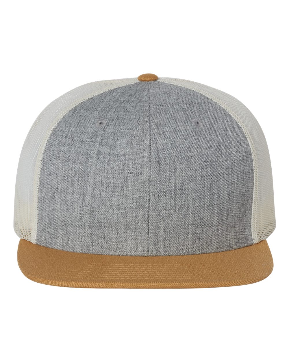 Wool Blend Flat Bill Trucker Cap - Front - B09195070 - Heather Grey/ Birch/ Biscuit