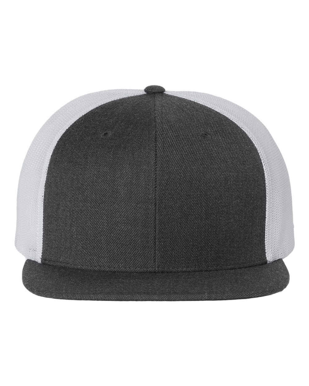 Wool Blend Flat Bill Trucker Cap - Front - B09195080 - Heather Charcoal/ White