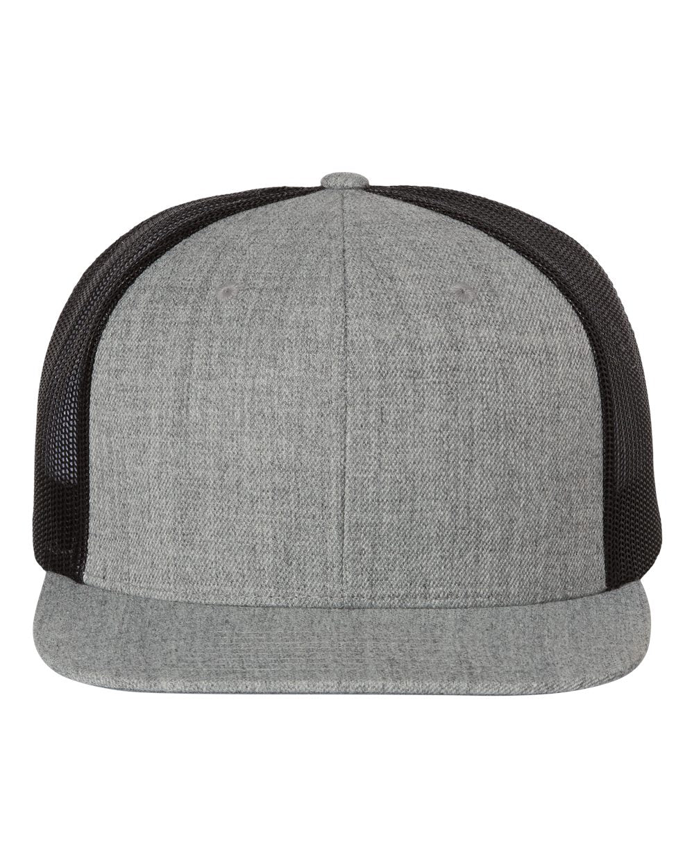 Wool Blend Flat Bill Trucker Cap - Front - B09195090 - Heather Grey/ Black