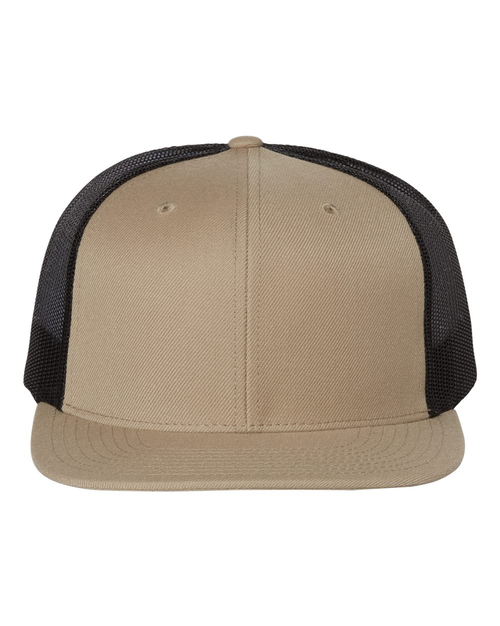Wool Blend Flat Bill Trucker Cap - Front - B09195240 - Khaki/ Black