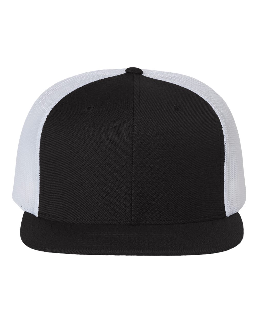 Wool Blend Flat Bill Trucker Cap - Front - B09195500 - Black/ White