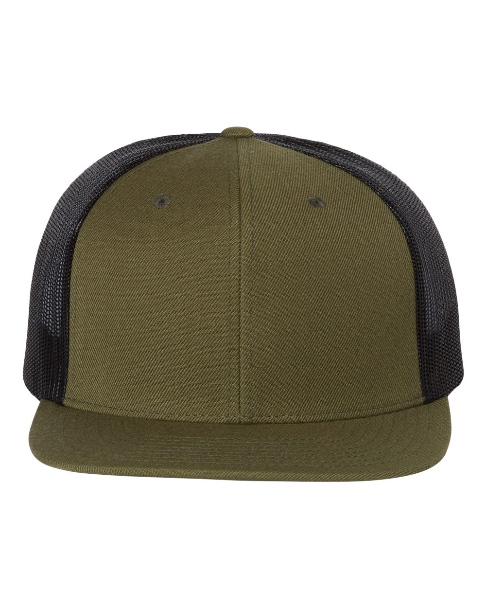 Wool Blend Flat Bill Trucker Cap - Front - B09195540 - Loden/ Black