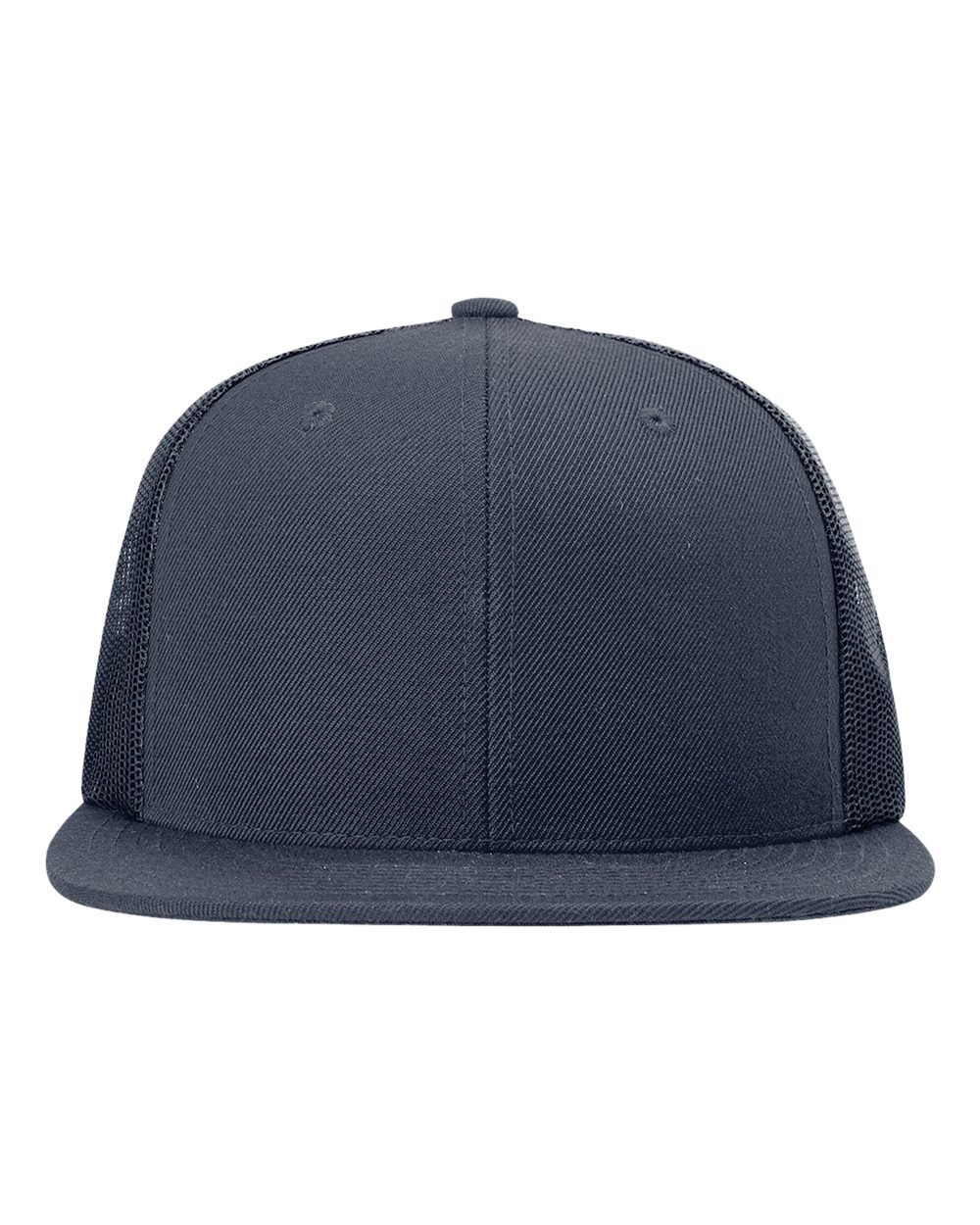Wool Blend Flat Bill Trucker Cap - Front - B09195650 - Navy/ Navy