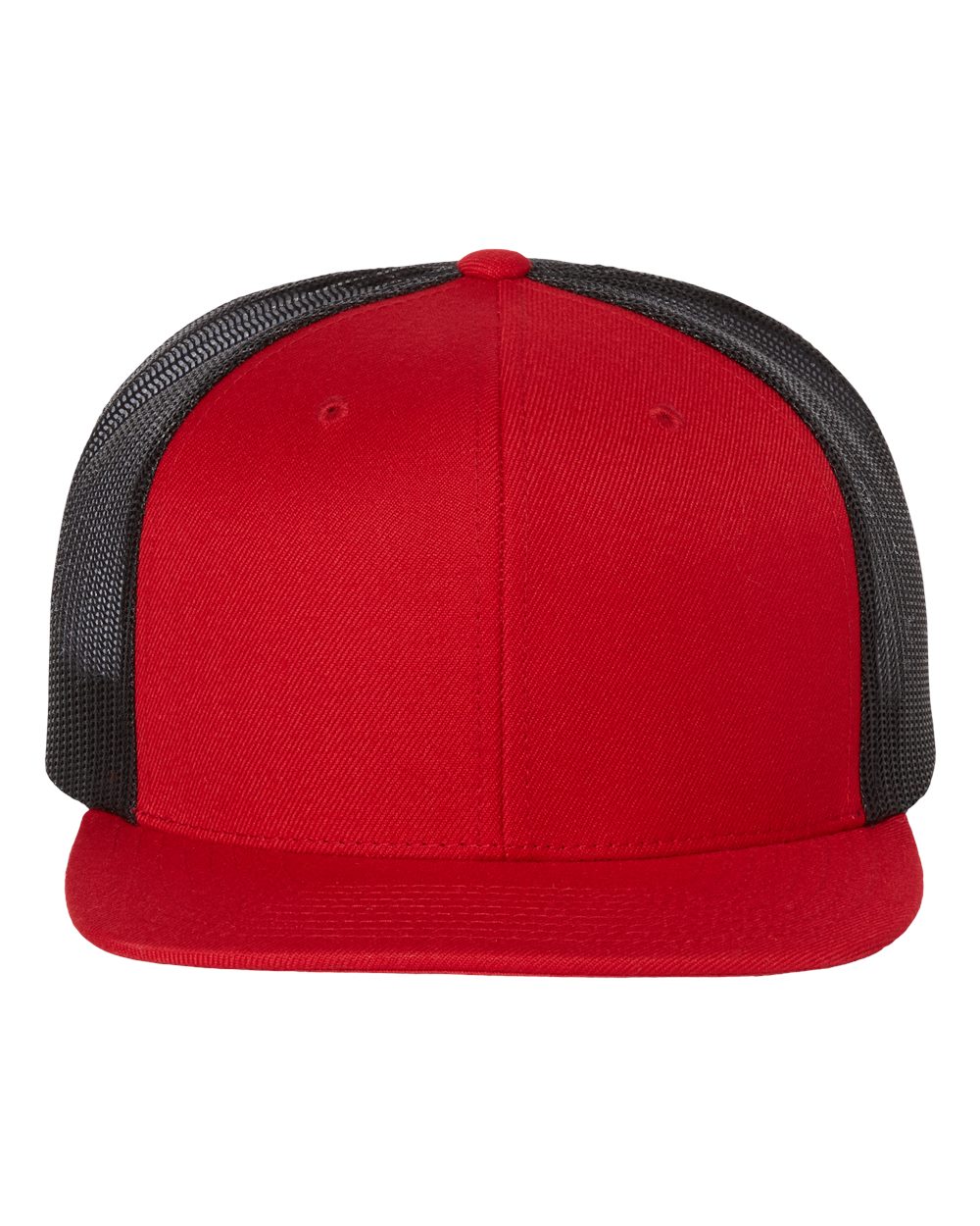 Wool Blend Flat Bill Trucker Cap - Front - B09195700 - Red/ Black