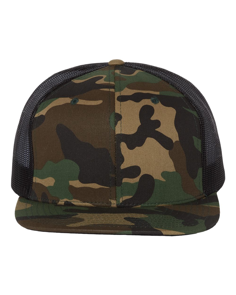 Wool Blend Flat Bill Trucker Cap - Front - B09195980 - Green Camo/ Black