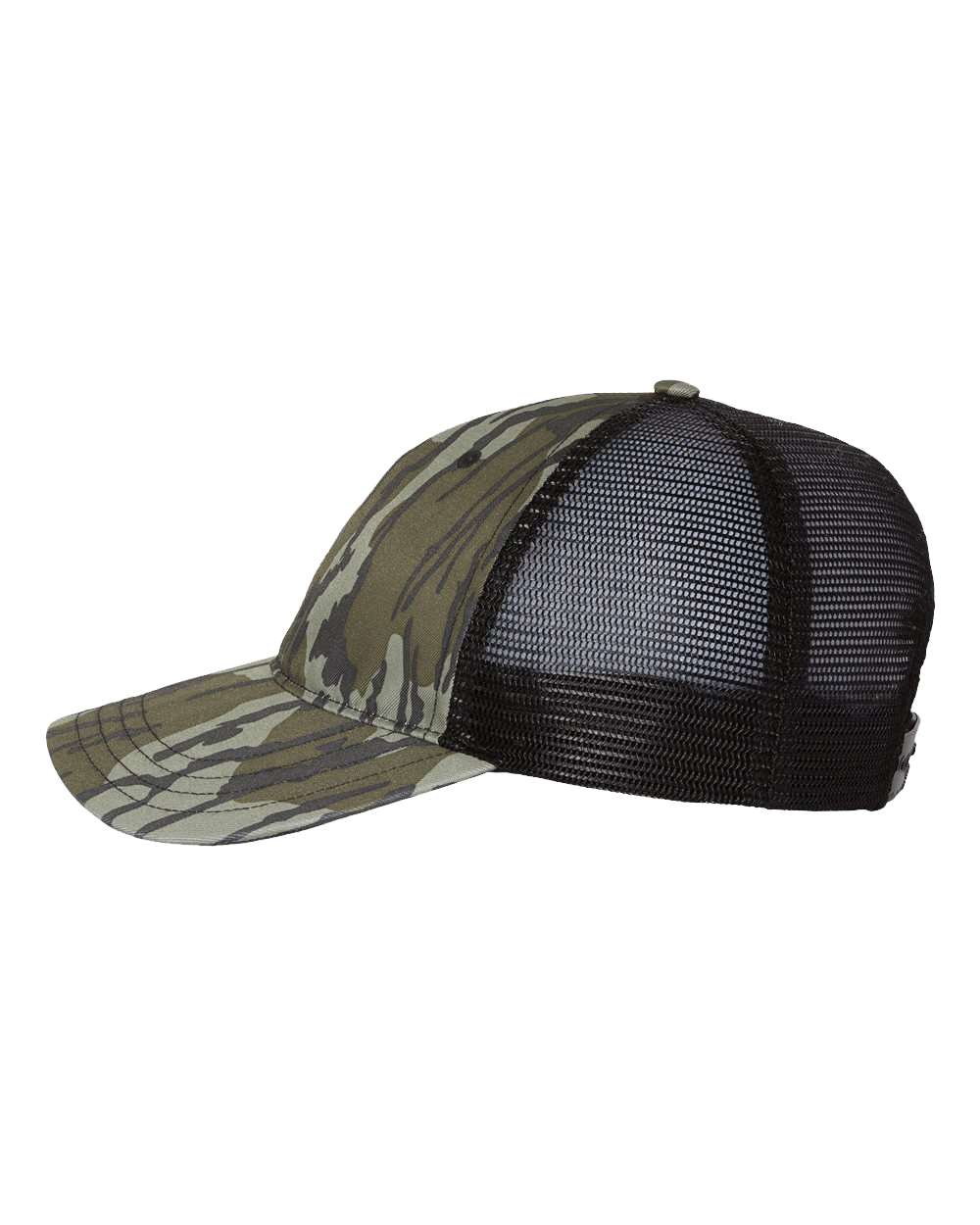 Garment Washed Printed Trucker Cap - DirectSide - B49295300 - Mossy Oak Bottomland/ Black