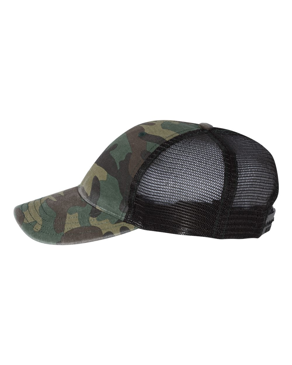 Garment Washed Printed Trucker Cap - DirectSide - B49295540 - Green Camo/ Black