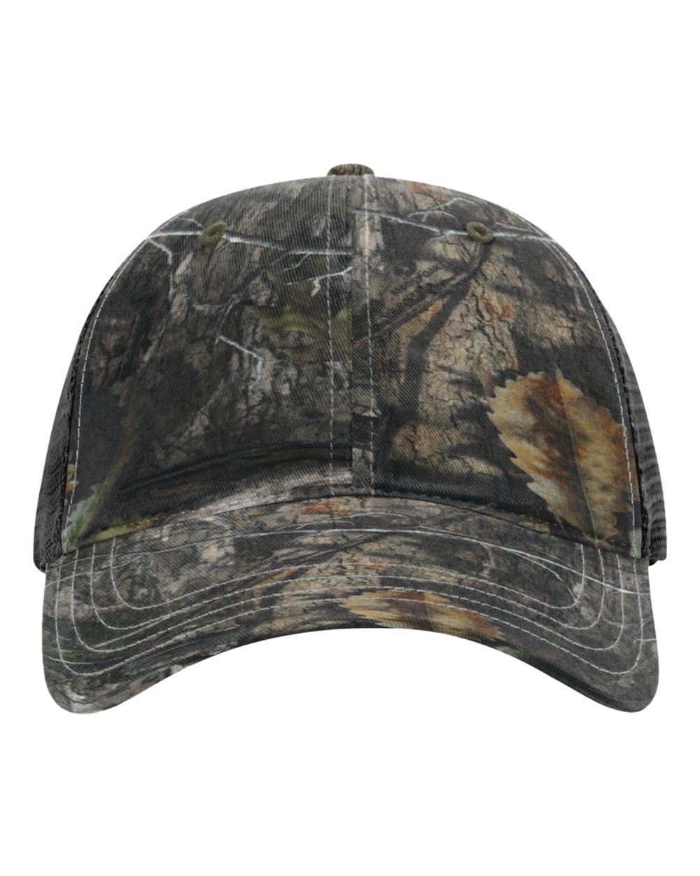 Garment Washed Printed Trucker Cap - Front - B49295100 - Mossy Oak Country DNA/ Black