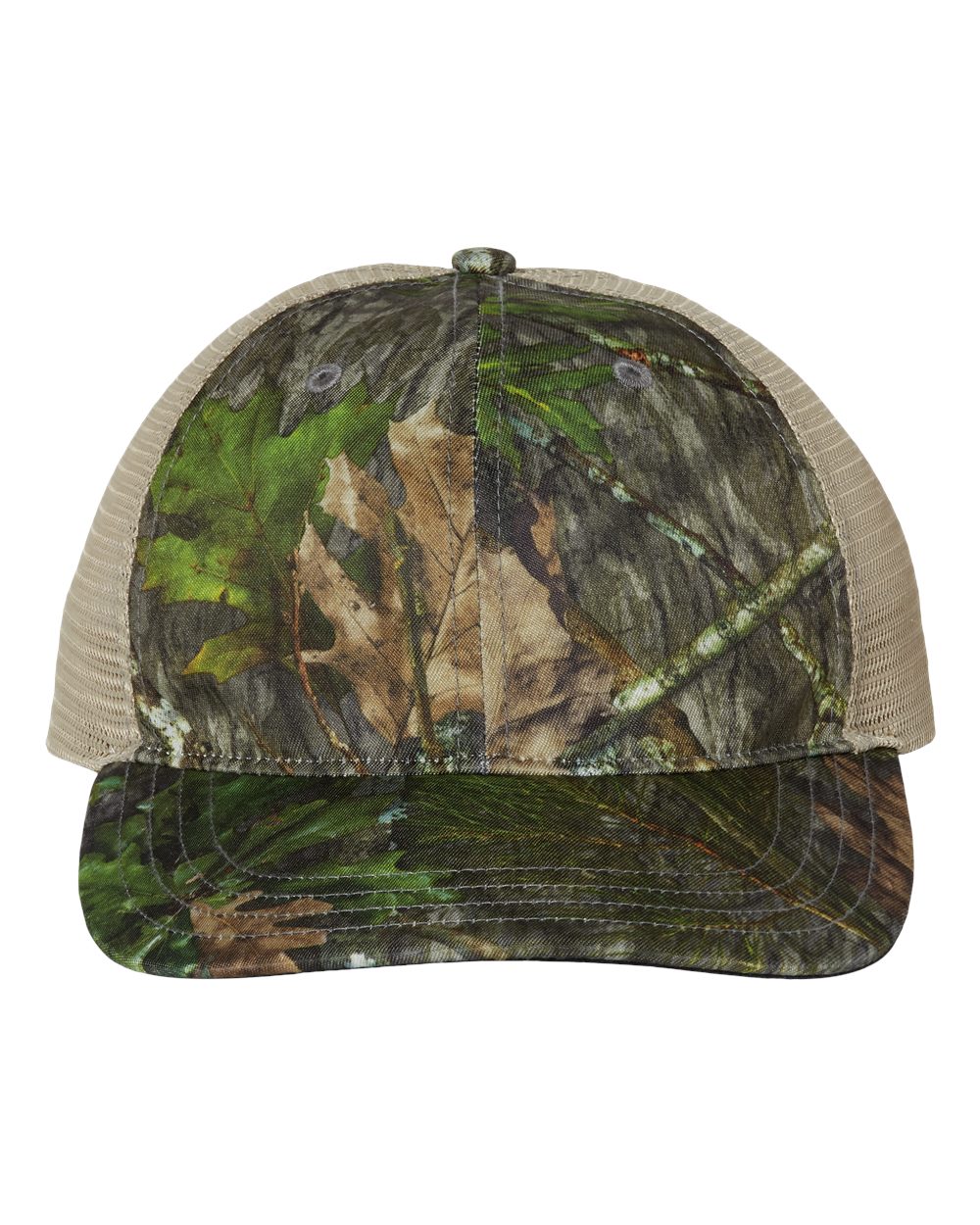 Garment Washed Printed Trucker Cap - Front - B49295250 - Mossy Oak Obsession/ Khaki