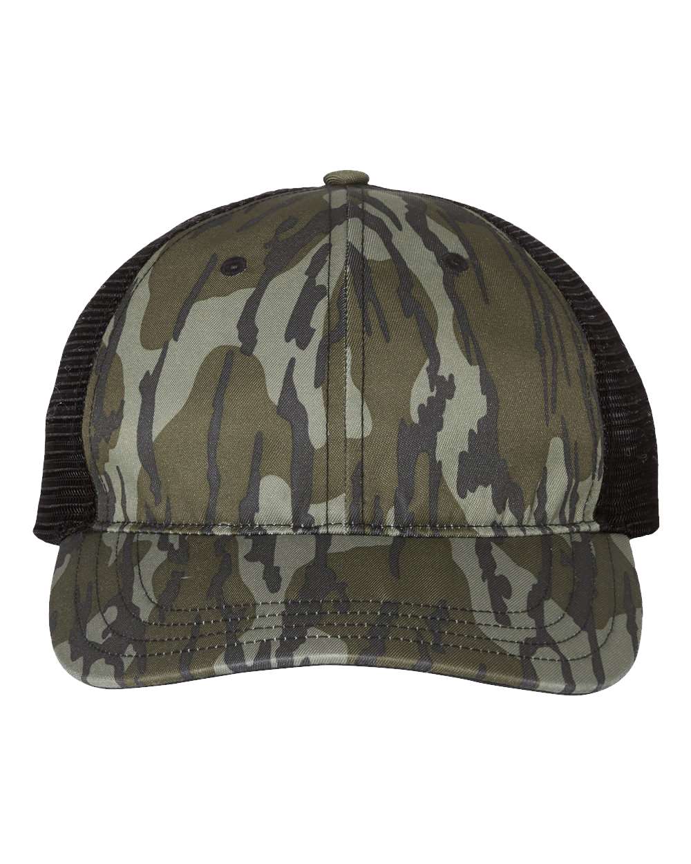 Garment Washed Printed Trucker Cap - Front - B49295300 - Mossy Oak Bottomland/ Black