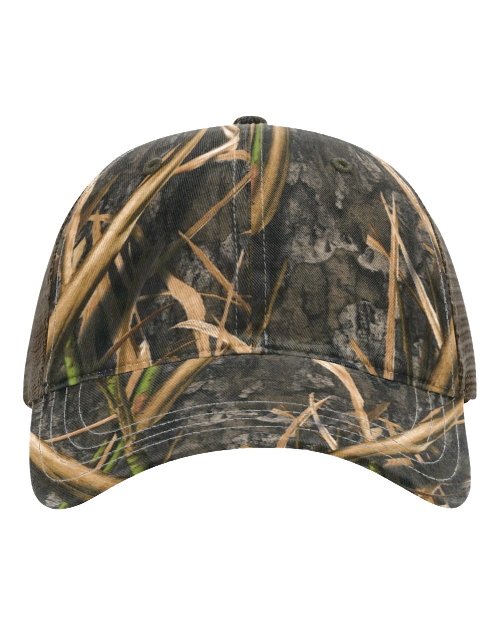 Garment Washed Printed Trucker Cap - Front - B49295480 - Shadow Grass Habitat/ Brown