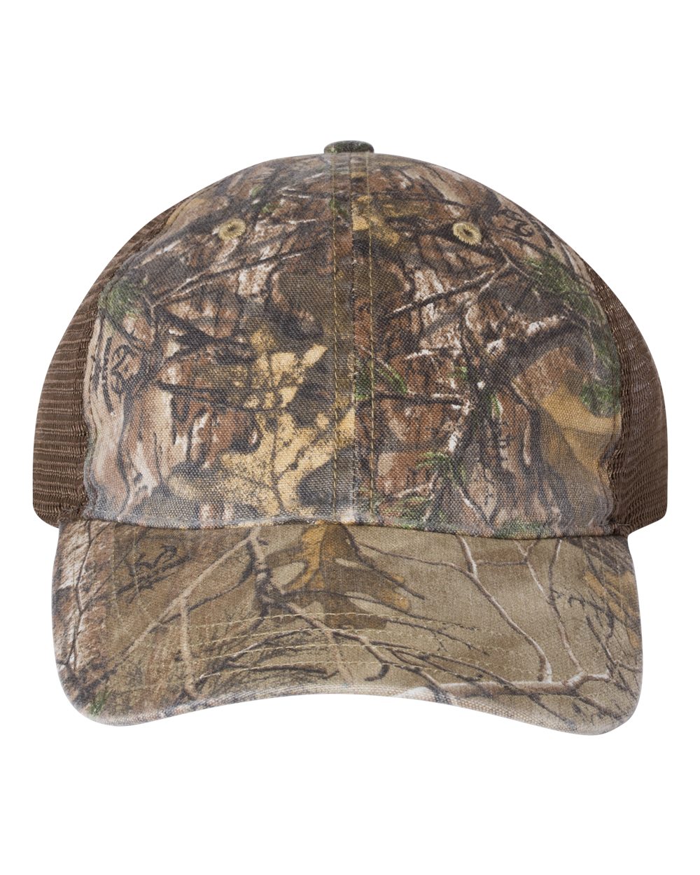 Garment Washed Printed Trucker Cap - Front - B49295980 - Realtree Edge/ Brown