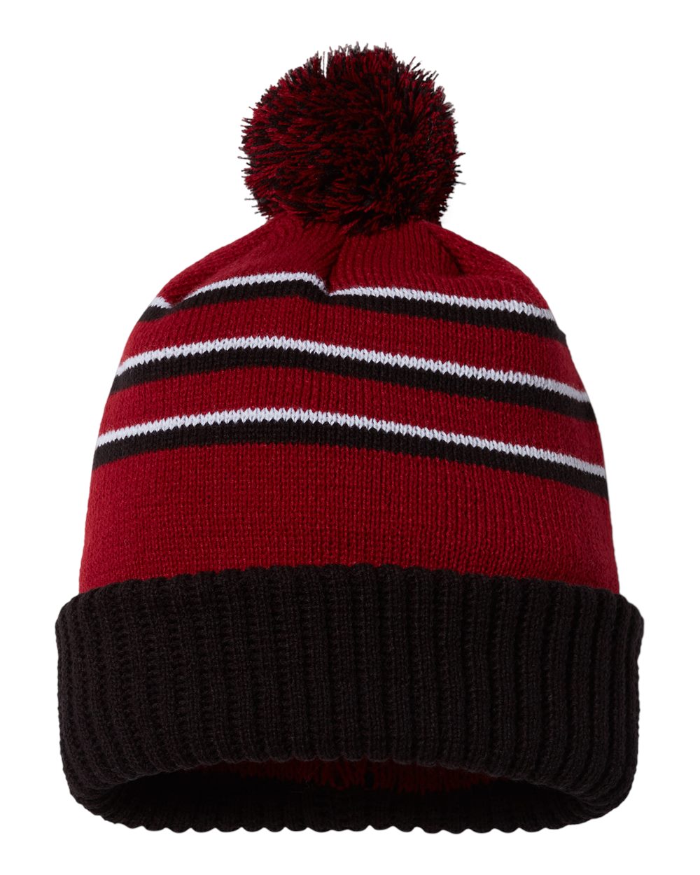 Pom Cuffed Beanie - Back - B54995110 - Cardinal/ Black/ White
