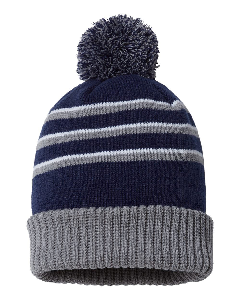 Pom Cuffed Beanie - Back - B54995120 - Navy/ Grey/ White