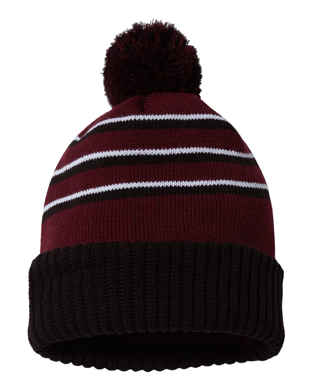 Pom Cuffed Beanie - Back - B54995530 - Maroon/ Black/ White