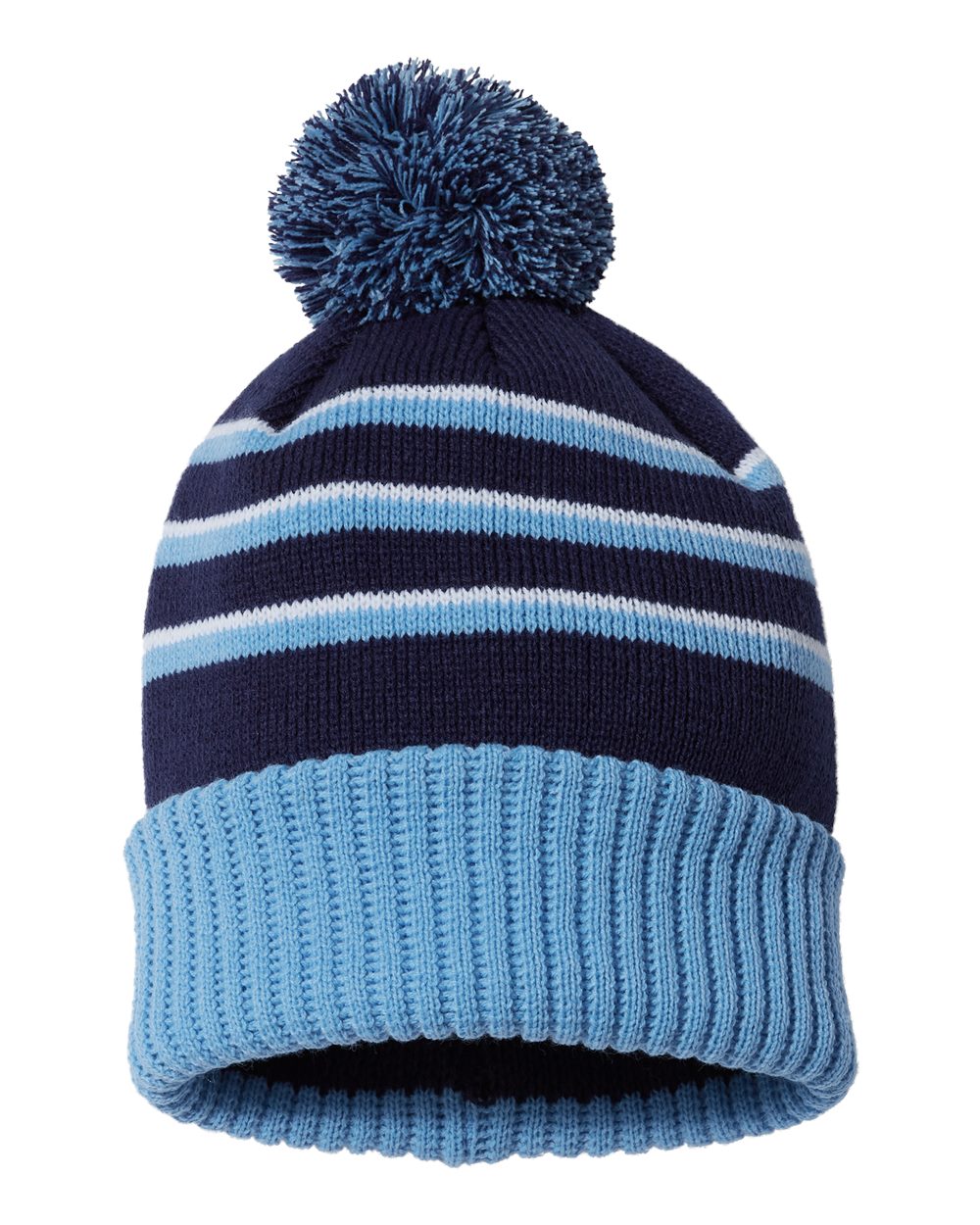 Pom Cuffed Beanie - Back - B54995650 - Navy/ Columbia Blue/ White