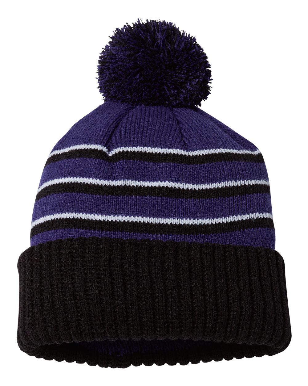 Pom Cuffed Beanie - Back - B54995670 - Purple/ Black/ White
