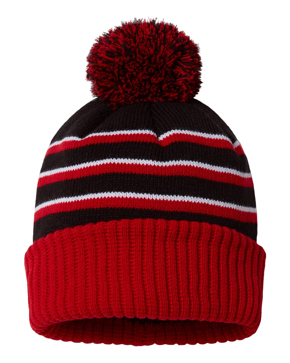 Pom Cuffed Beanie - Back - B54995700 - Black/ Red/ White