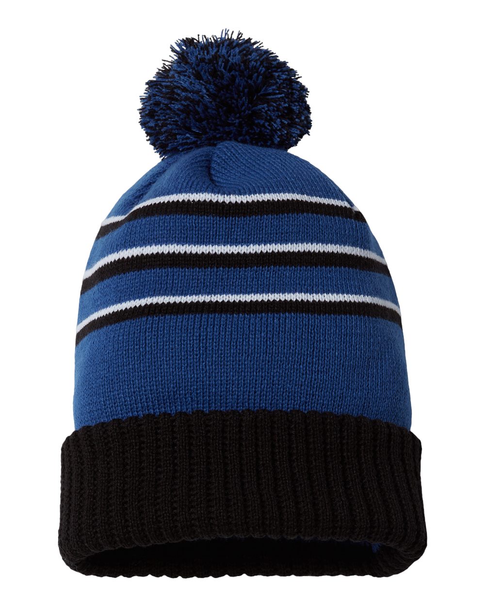 Pom Cuffed Beanie - Front - B54995750 - Royal/ Black/ White