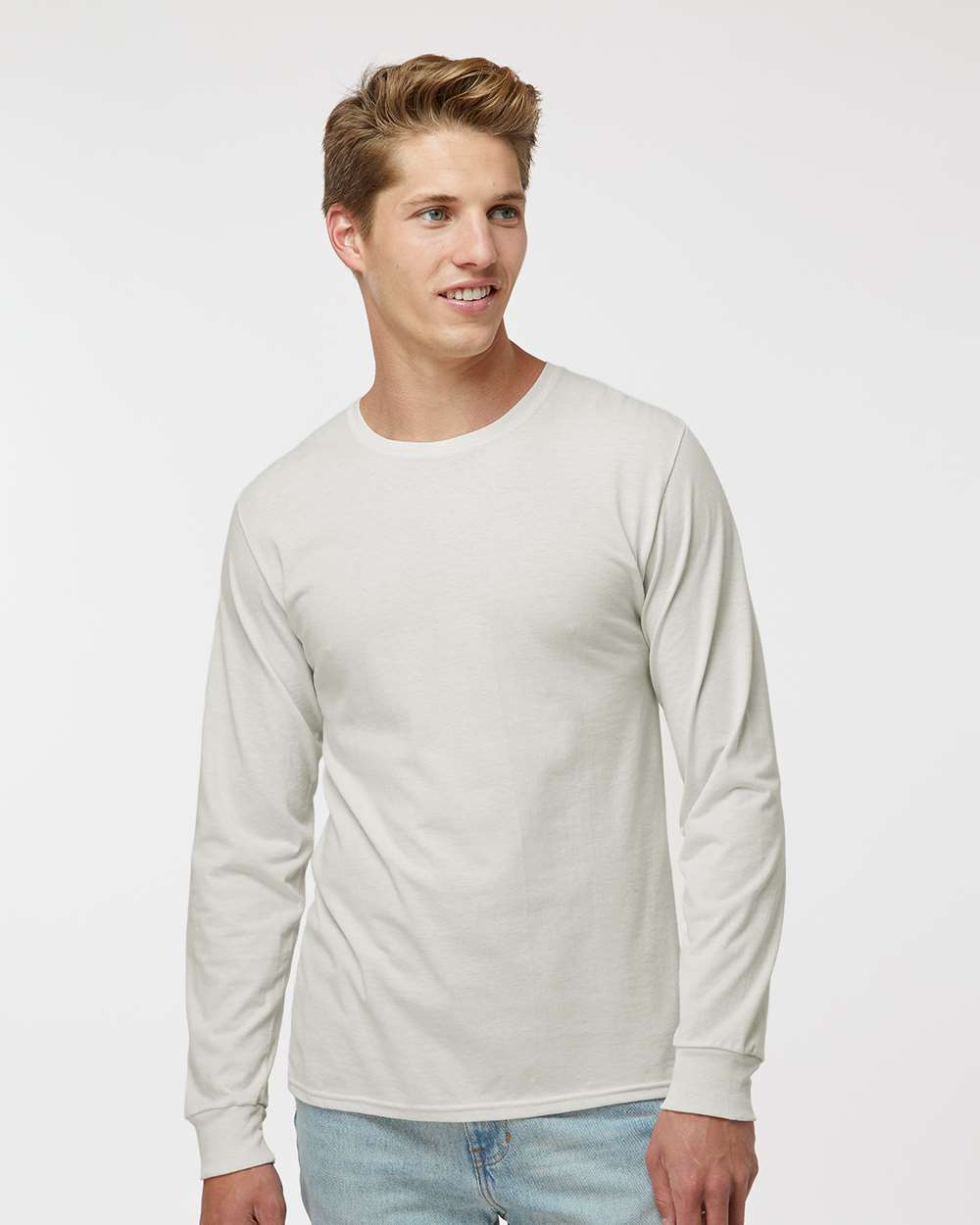 Unisex Dri Power® CVC Performance Long Sleeve T-Shirt - OnModelFront - B61711013 - Vintage White