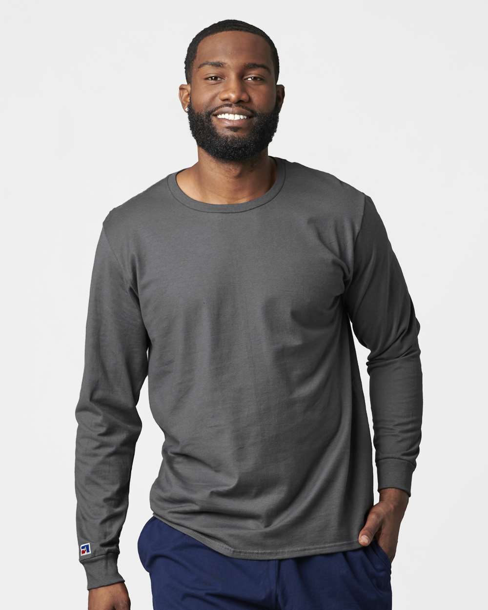 Unisex Combed Ringspun Long Sleeve T-Shirt - OnModelFront - B01111583 - Charcoal Grey