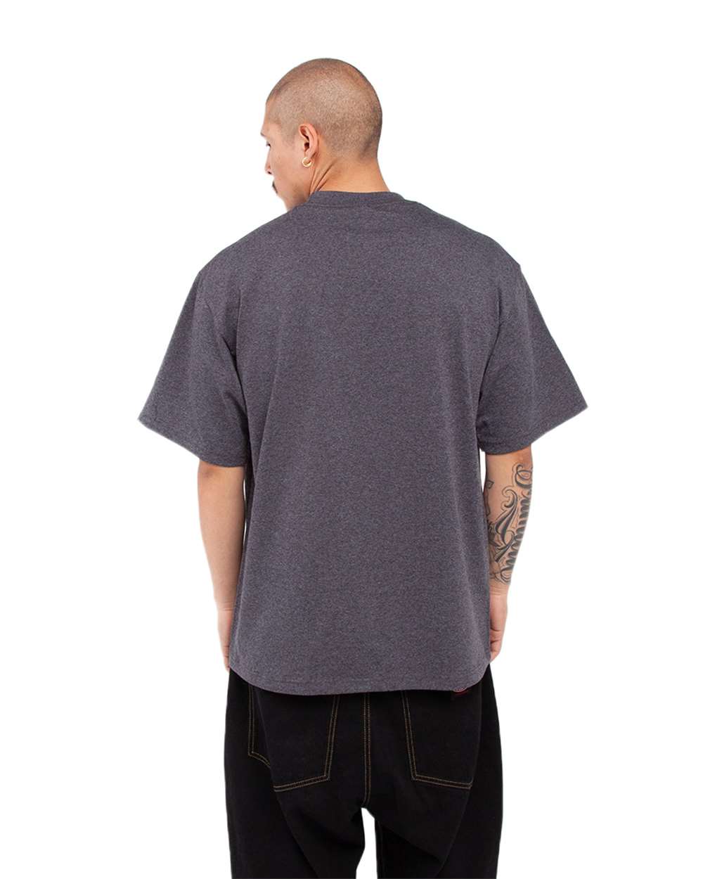 Unisex Max Heavyweight T-Shirt - OnModelBack - B278C2593 - Charcoal Grey Heather