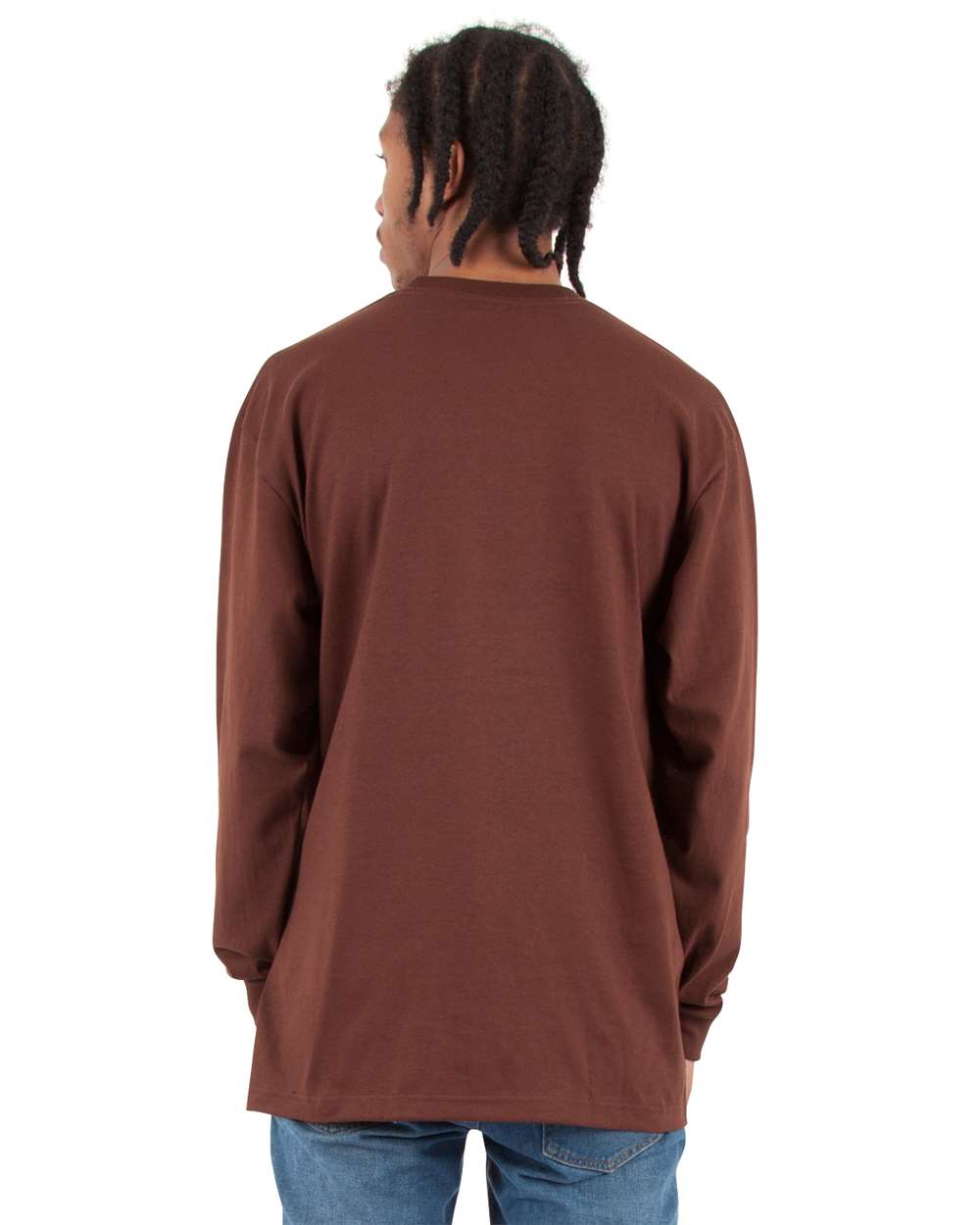 Men's Max Heavyweight Long Sleeve T-Shirt - OnModelBack - B275C2553 - Brown