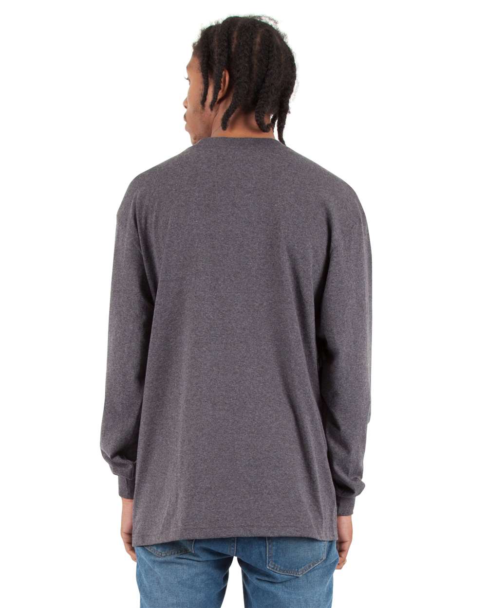 Men's Max Heavyweight Long Sleeve T-Shirt - OnModelBack - B275C2590 - Charcoal Grey Heather