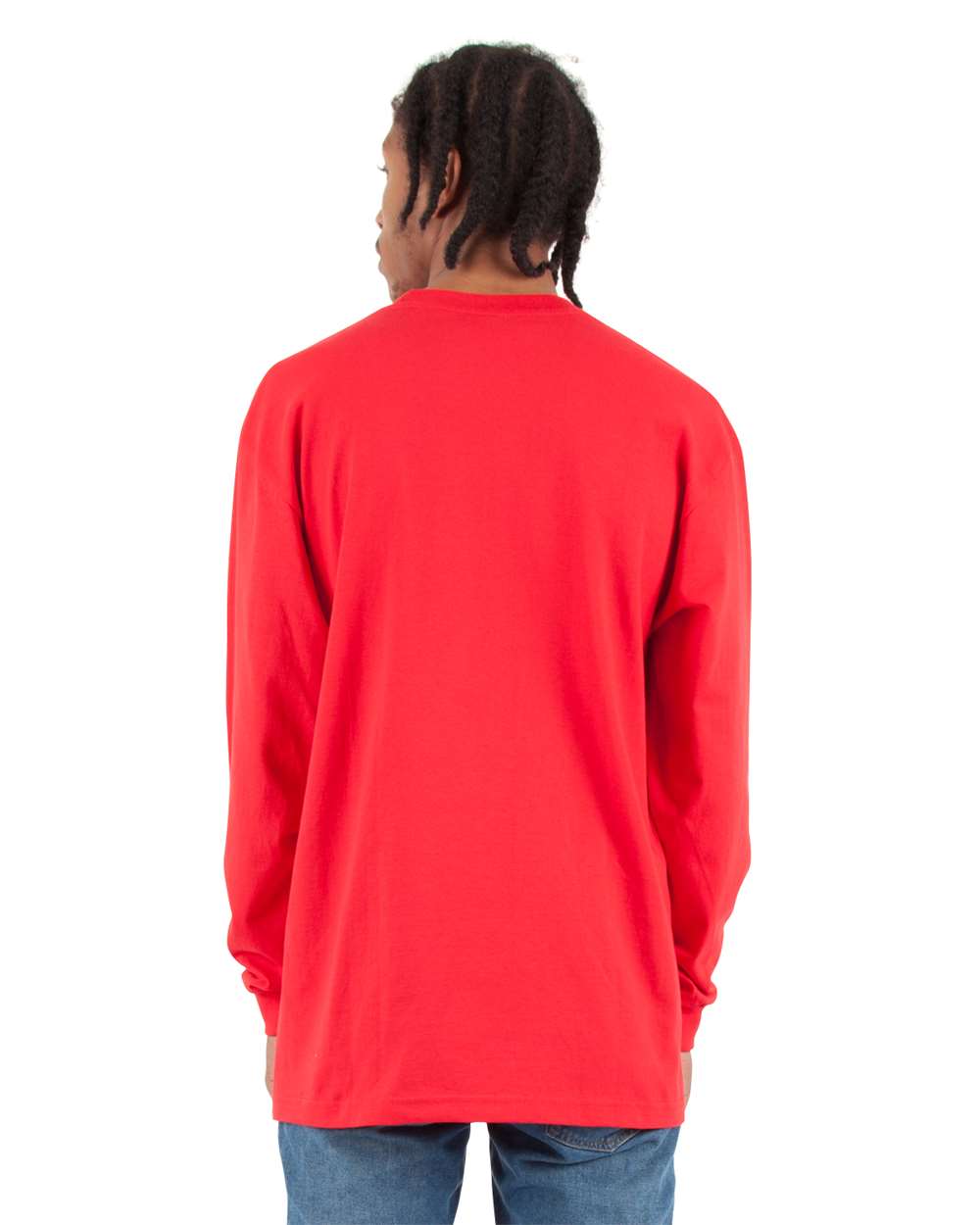 Men's Max Heavyweight Long Sleeve T-Shirt - OnModelBack - B275C2703 - Red