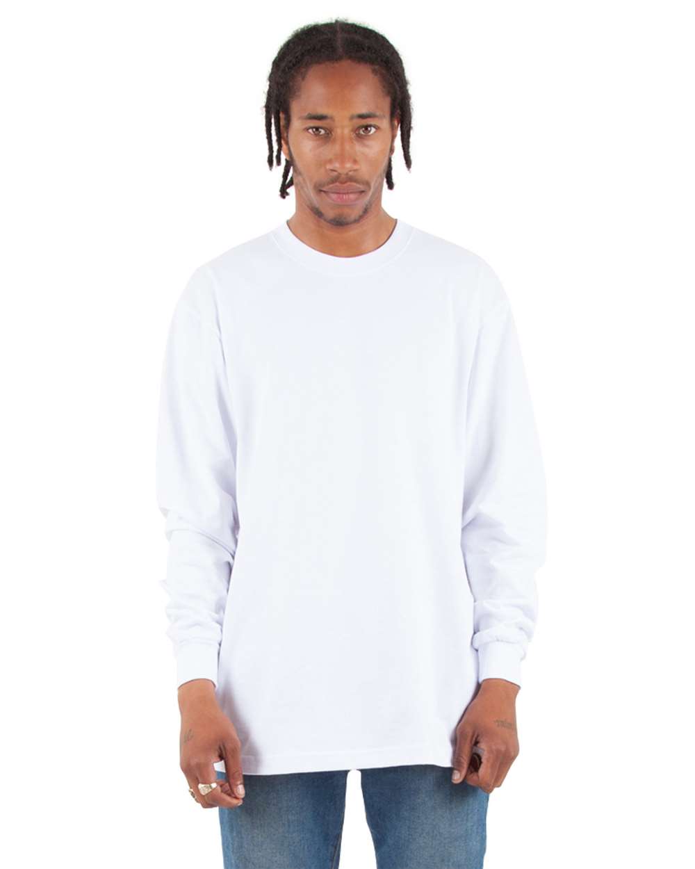 Men's Max Heavyweight Long Sleeve T-Shirt - OnModelFront - B275C2003 - White